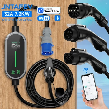 Tragbares EV-Ladegerät 7,2 kW 32A Typ 2 Schnellladekabel für Elektrofahrzeuge mit WiFi-App Bluetooth-Steuerung