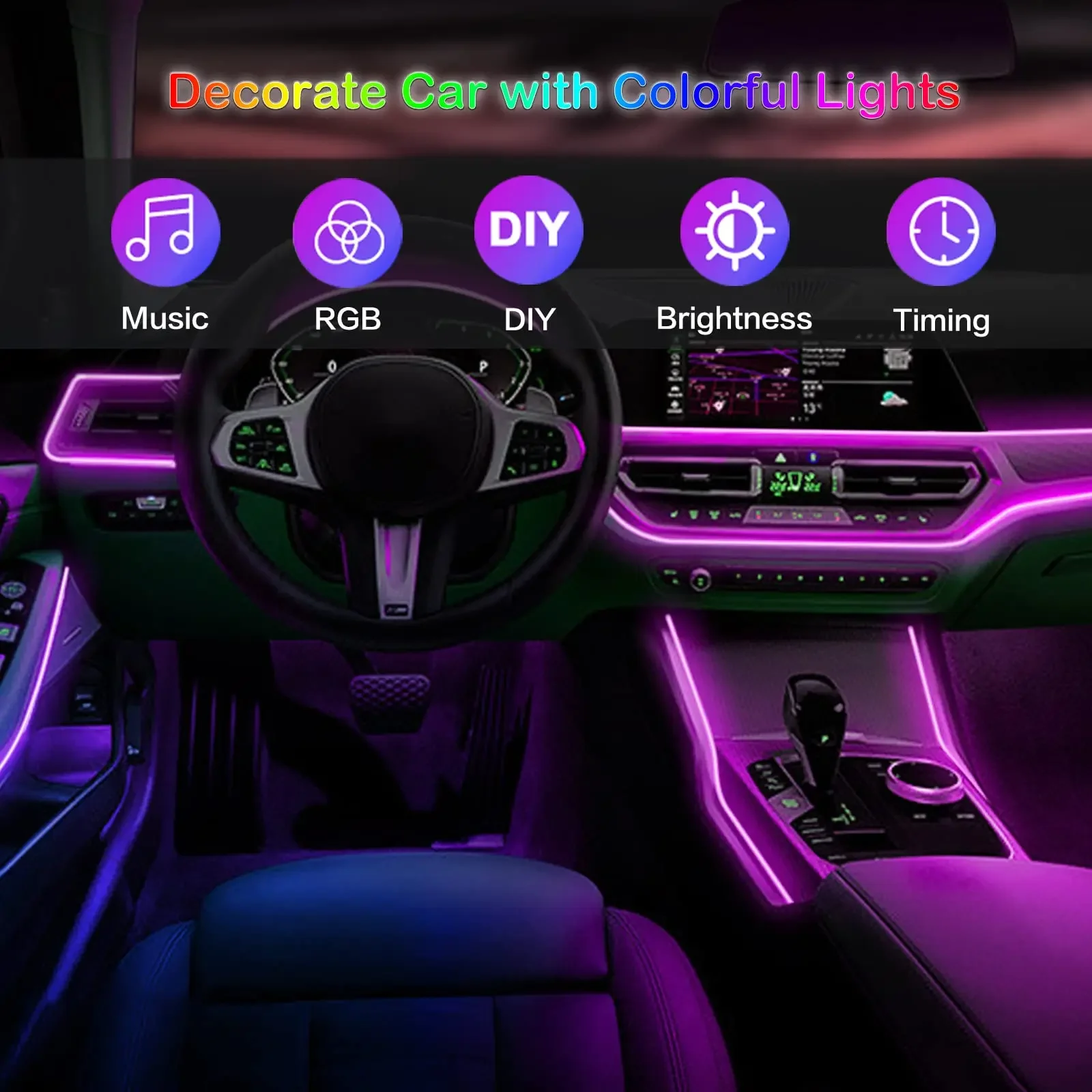 LED Auto Innen Umgebungs Streifen Lichter RGB Fiber Optic Atmosphäre – Bild 2