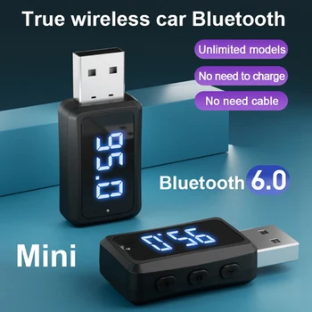 Auto-Bluetooth 6.0 Mini-USB-Sender-Empfänger mit LED-Anzeige, Freisprechfunktion, Auto-Kit, drahtloses Audio