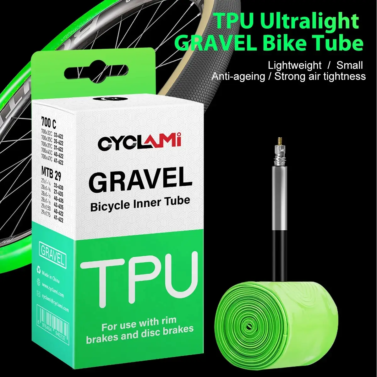 CYCLAMI Ultraleicht Rennrad MTB 29 Fahrrad TPU Innenrohr Reifen Französisch Ventil FV 45mm Für Gravel 700C 32C