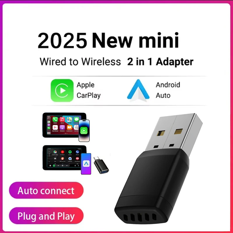 Wireless Adapter Smart Wireless CarPlay Android Auto USB Dongle WiFi Bluetooth Auto Connection OTA Upgrade
