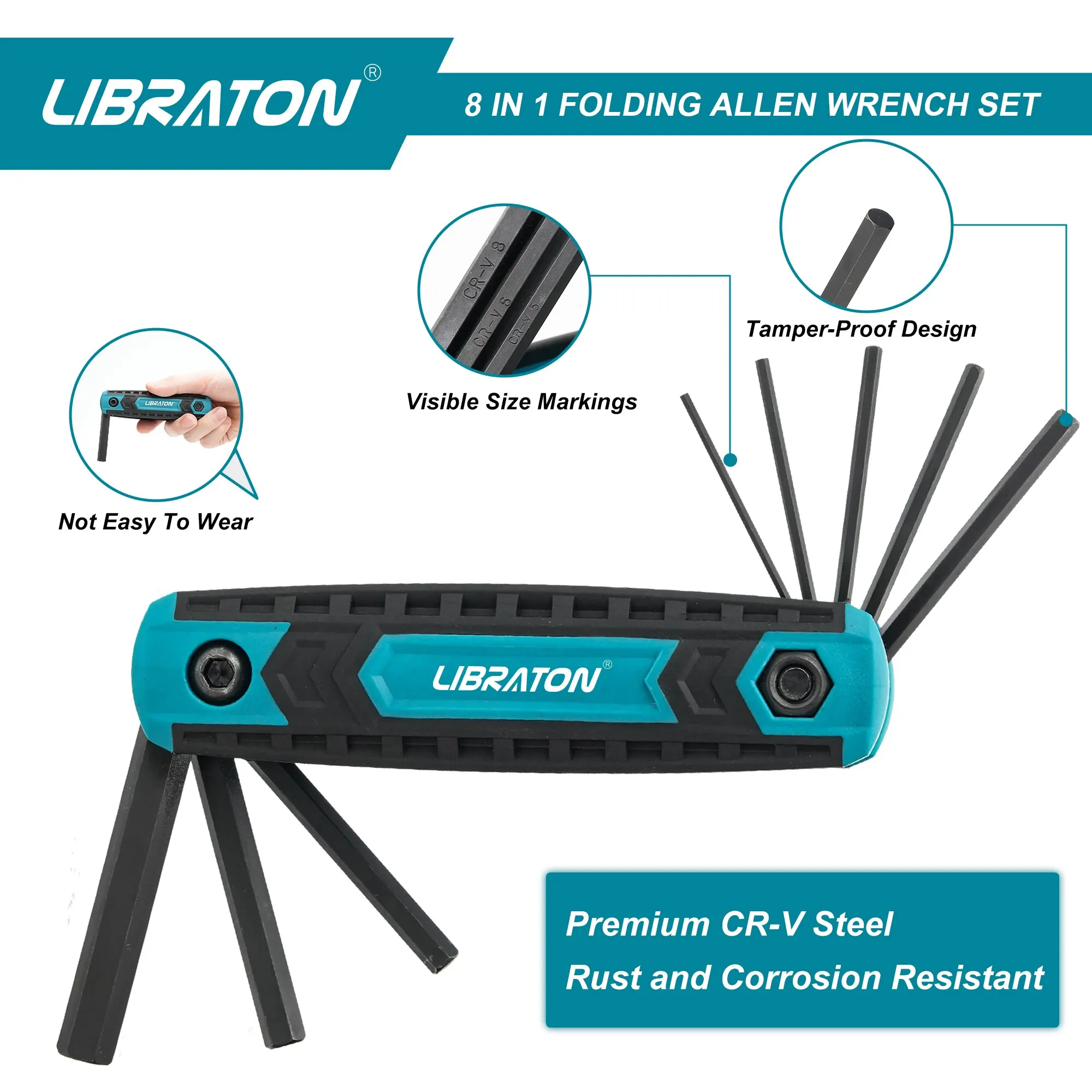 LIBRATON 8-in-1 klappbarer Inbusschlüssel-Set, metrisches – Bild 5