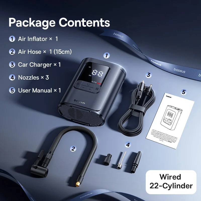 Baseus GoTrip VA1 Pro/Max Auto-Luftpumpe, 7500 mAh, Luftkompressor, tragbarer Reifenfüller für Motorrad