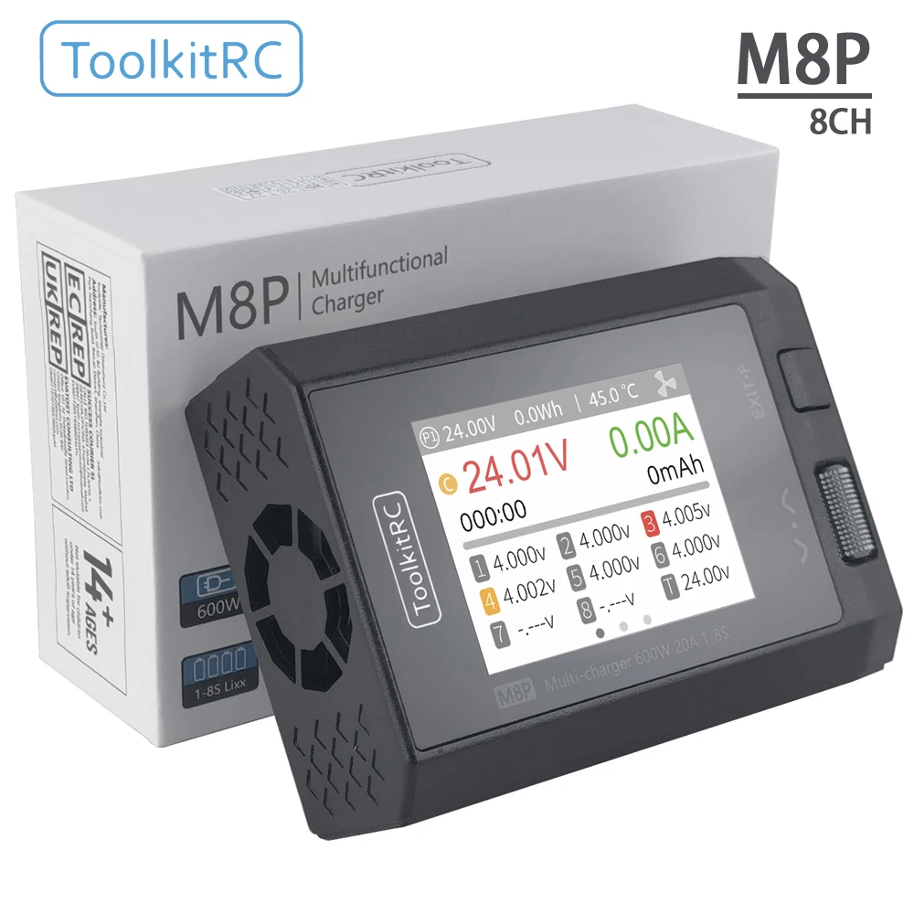 ToolkitRC M8P Intelligentes Ladegerät 1-8S 600W 20A Ferngesteuertes Auto Flugmodell Flugzeug Lithium-Batterie