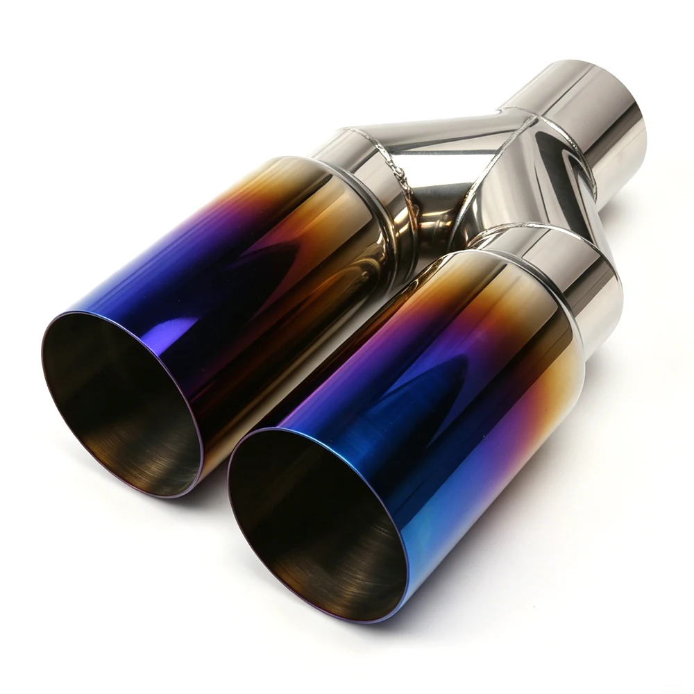Universal 63mm Einlass 76mm Auslass Doppel Zylinder Edelstahl Auspuff – Bild 2