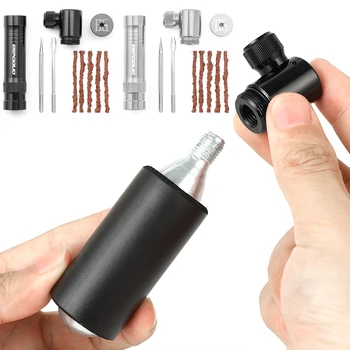 Luft-CO2-Inflator mit schlauchlosem Reifenreparaturset, Schrader- und Ventilanschluss, tragbarer Reifenfüller