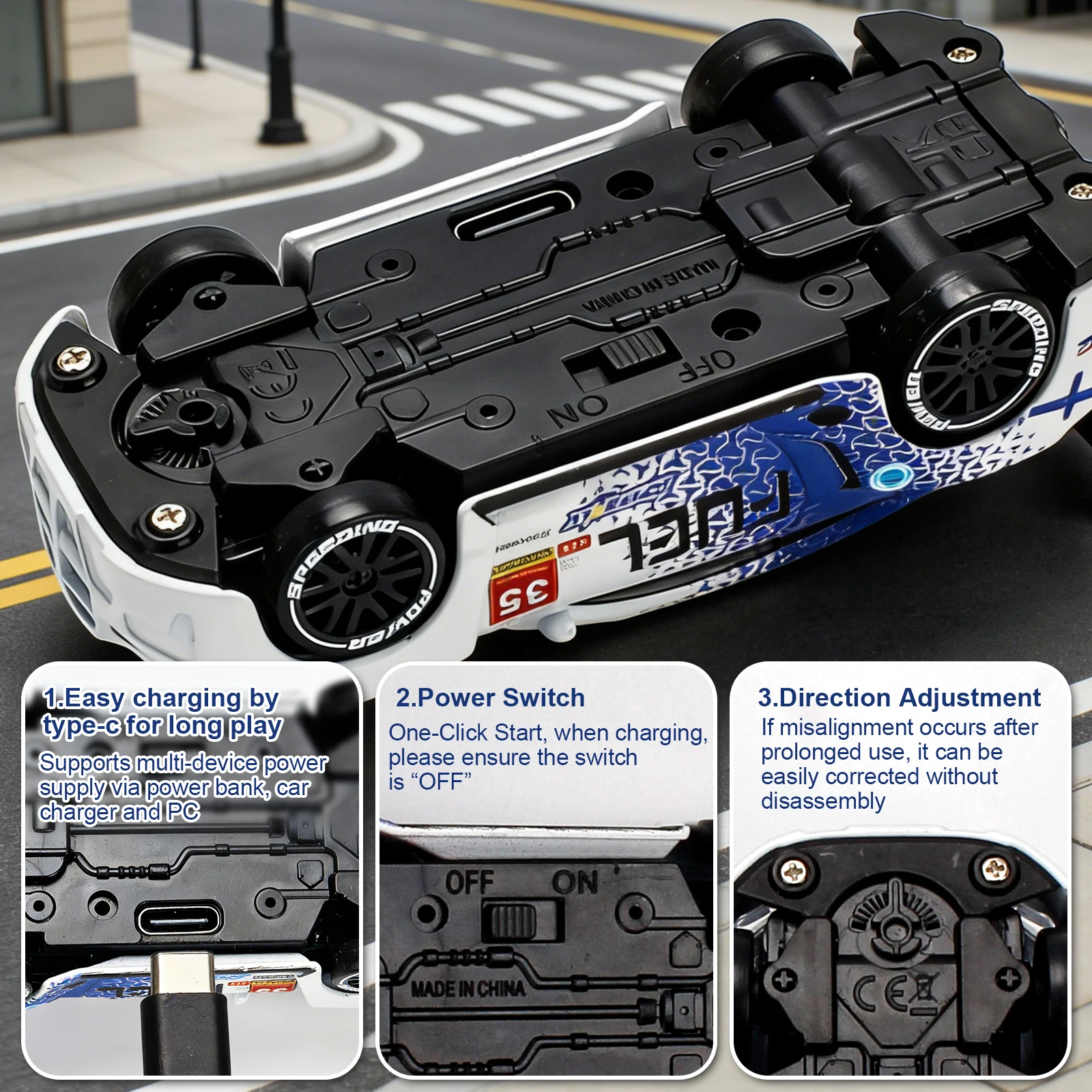 1/64 Hochgeschwindigkeits-Drift-RC-Auto mit Licht, 2,4G 4WD – Bild 4