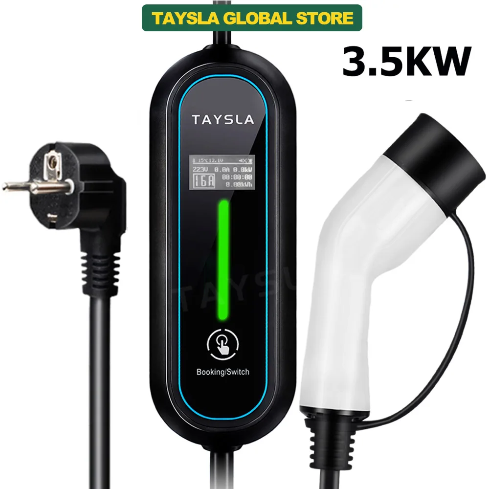 TAYSLA Tragbares EV-Ladegerät Typ 2 Typ 1 J1772 Ladegerät AC 80V-260V 3,5 kW EU-Stecker Ladekabel für alle
