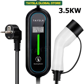 TAYSLA Tragbares EV-Ladegerät Typ 2 Typ 1 J1772 Ladegerät AC 80V-260V 3,5 kW EU-Stecker Ladekabel für alle