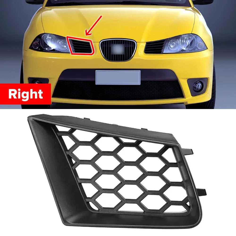 Paar Wabenförmiger vorderer oberer Stoßstangengrill für Seat Ibiza Typ 6L Cordoba 2002-2009, mattschwarzer