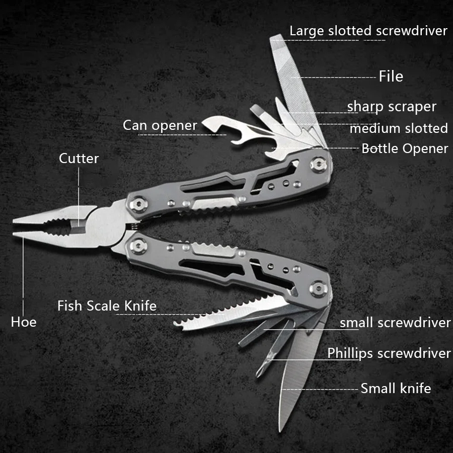 Camping Multitool Edelstahl Tragbare Klappmesser Zange Outdoor Notfall – Bild 3