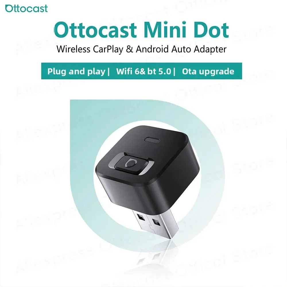 OTTOCAST Mini Dot Cube Wireless CarPlay Android Auto Adapter 2 in 1 USB AI Autozubehör für Totoya VW Benz