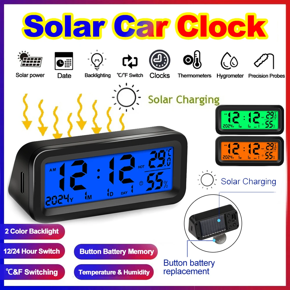 Solar/USB Auto Uhren Dashboard Thermometer Automotive Elektronische Uhr Led Anzeige Zeit mit Zurück Leuchtende