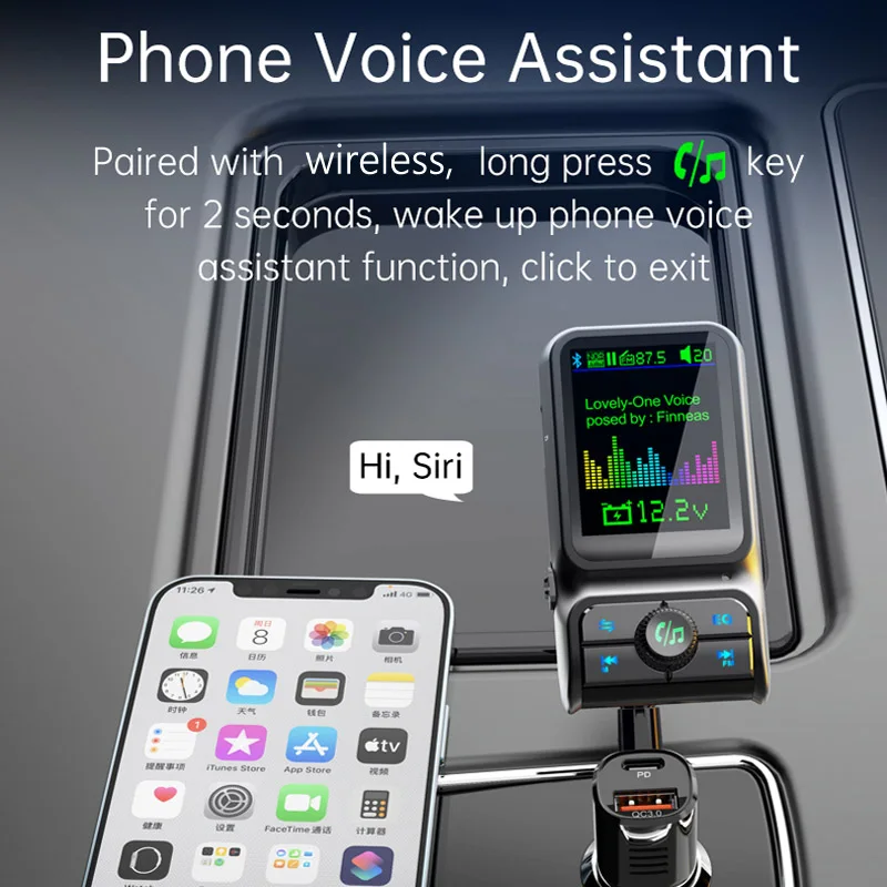 Bluetooth 5,0 FM Transmitter Car MP3 Player QC 3,0 PD24W Dual USB – Bild 3