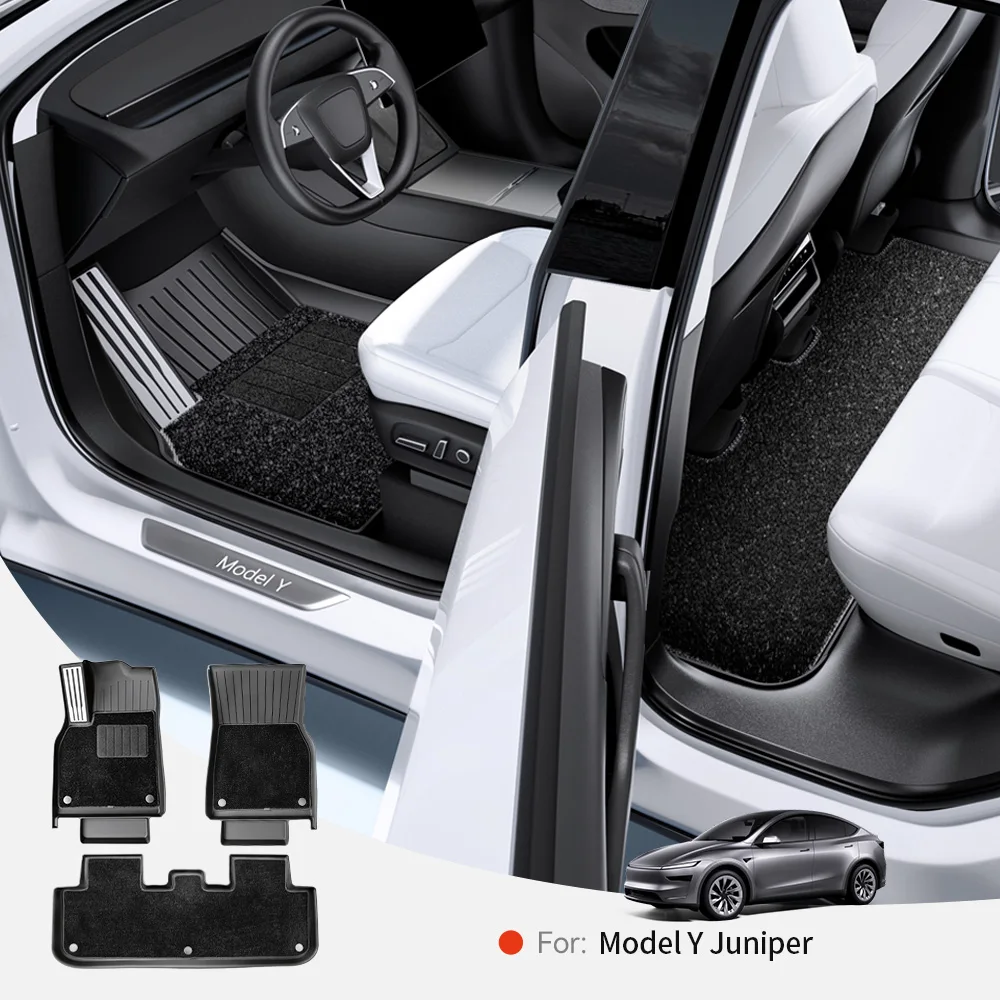 YZ Für Tesla Model Y Juniper 2025-2026 TPE Auto-Fußmatten mit Metallpedalen Kofferraummatte Set Vier