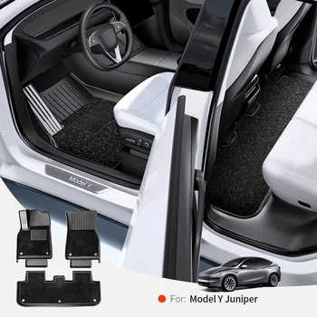 YZ Für Tesla Model Y Juniper 2025-2026 TPE Auto-Fußmatten mit Metallpedalen Kofferraummatte Set Vier