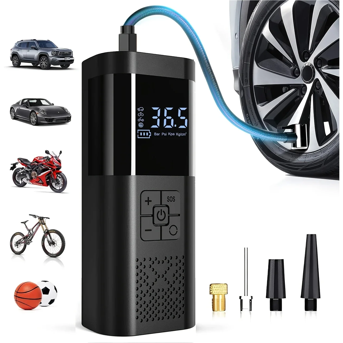 Tragbarer Auto-Luftkompressor, 3 x schnellere 150 PSI kabellose Reifenfüllpumpe mit Digitalanzeige für Auto