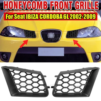 Paar Wabenförmiger vorderer oberer Stoßstangengrill für Seat Ibiza Typ 6L Cordoba 2002-2009, mattschwarzer