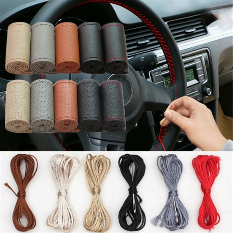 Leder Auto Lenkrad Abdeckung Auto Geflecht Auf Der Lenkrad 38 cm DIY Universal Auto Lenkrad Abdeckung Leder