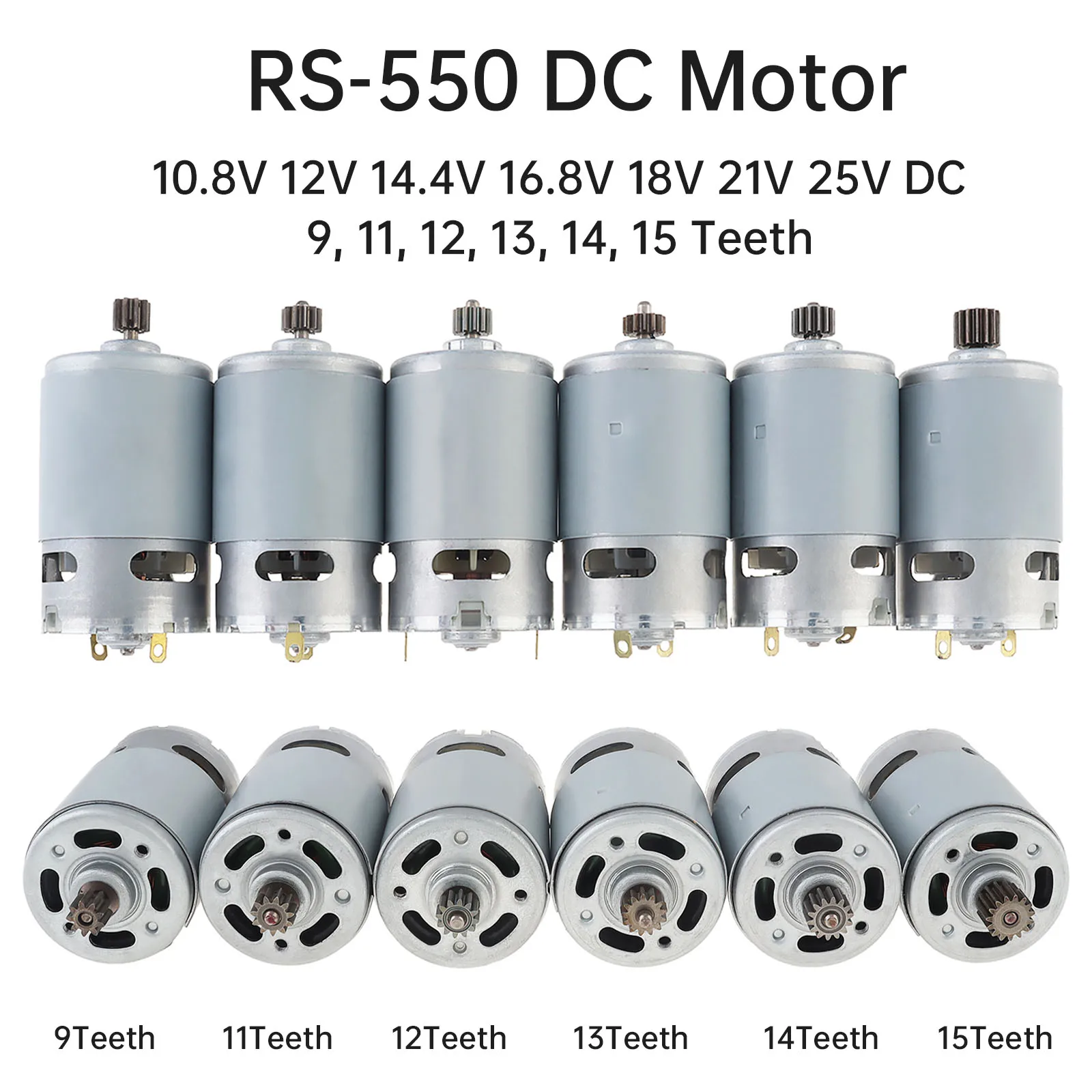 RS550 Gleichstrommotor 10,8 V/12 V/16,8 V/18 V/21 V Mikro-Elektroschraubermotoren mit 9/11/12/13/14/15 Zähnen