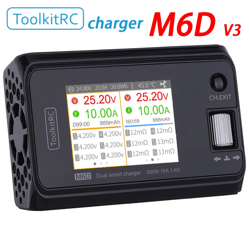 ToolkitRC M6D V3 Ladegerät, 2-Kanal, Ausgleichsspannung, Ferngesteuertes Spielzeugmodell Lithium-Akku, DC500W