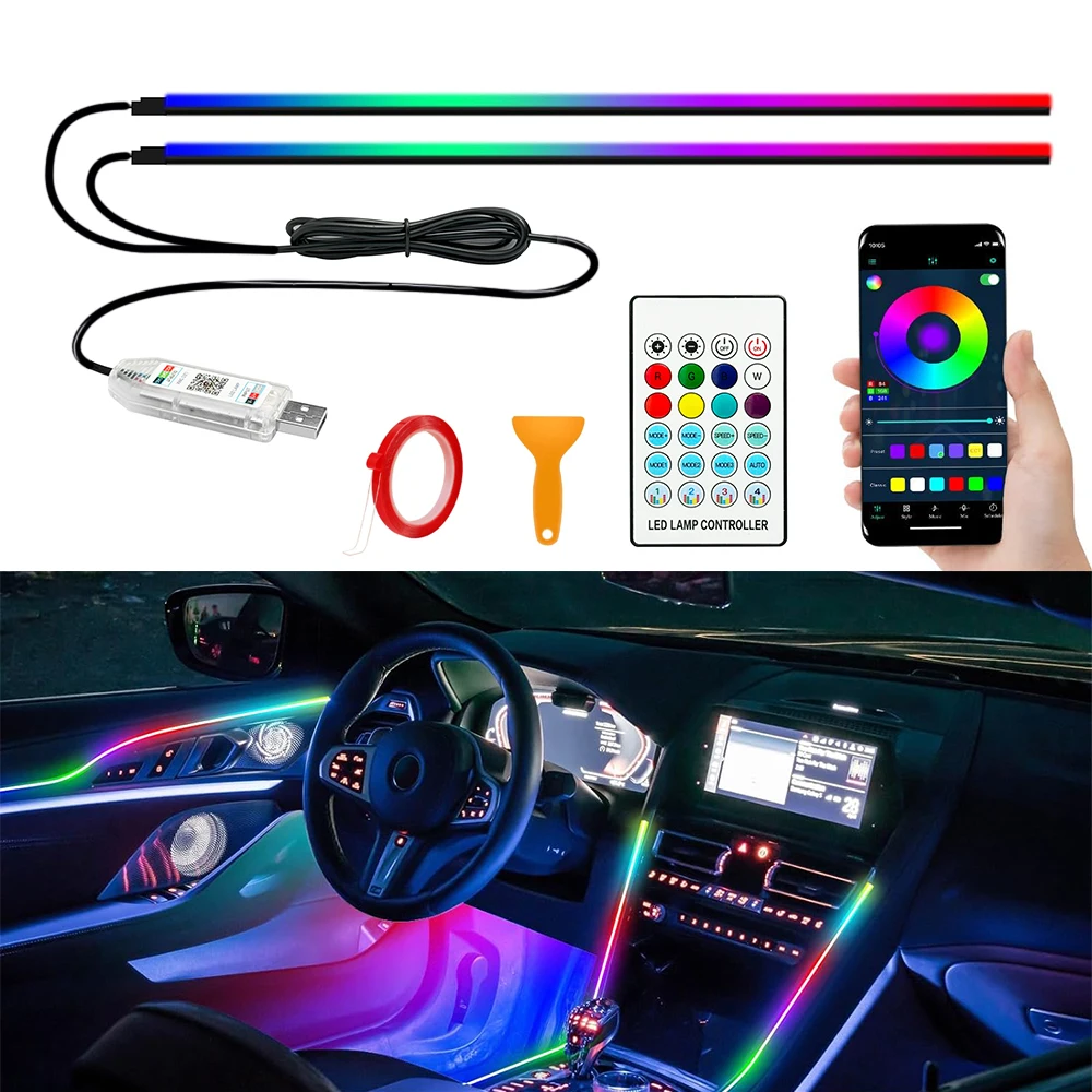 110 cm APP Control Auto Umgebungs Lichter LED Innen RGB Symphonie Atmosphäre Licht Acryl Streifen Dashboard