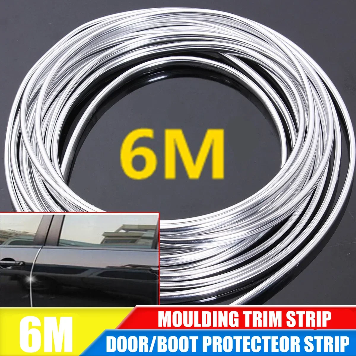 6M Auto Tür Chrom Moulding Trim Streifen Rand Scratch Schutz Abdeckung Streifen Rolle Chrom Styling Moulding