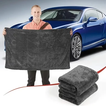 Dunkelgraues Auto-Mikrofaserhandtuch, übergroßes, stark saugfähiges Autowaschtuch, hocheffizientes