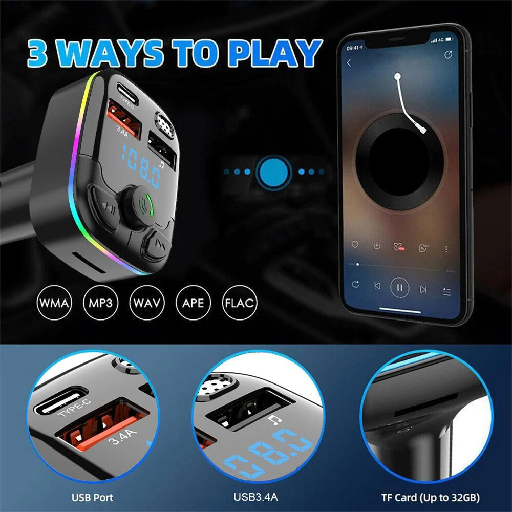 Bluetooth 5.0 FM Kabelloser Audio-Sender und -Empfänger für Auto – Bild 4