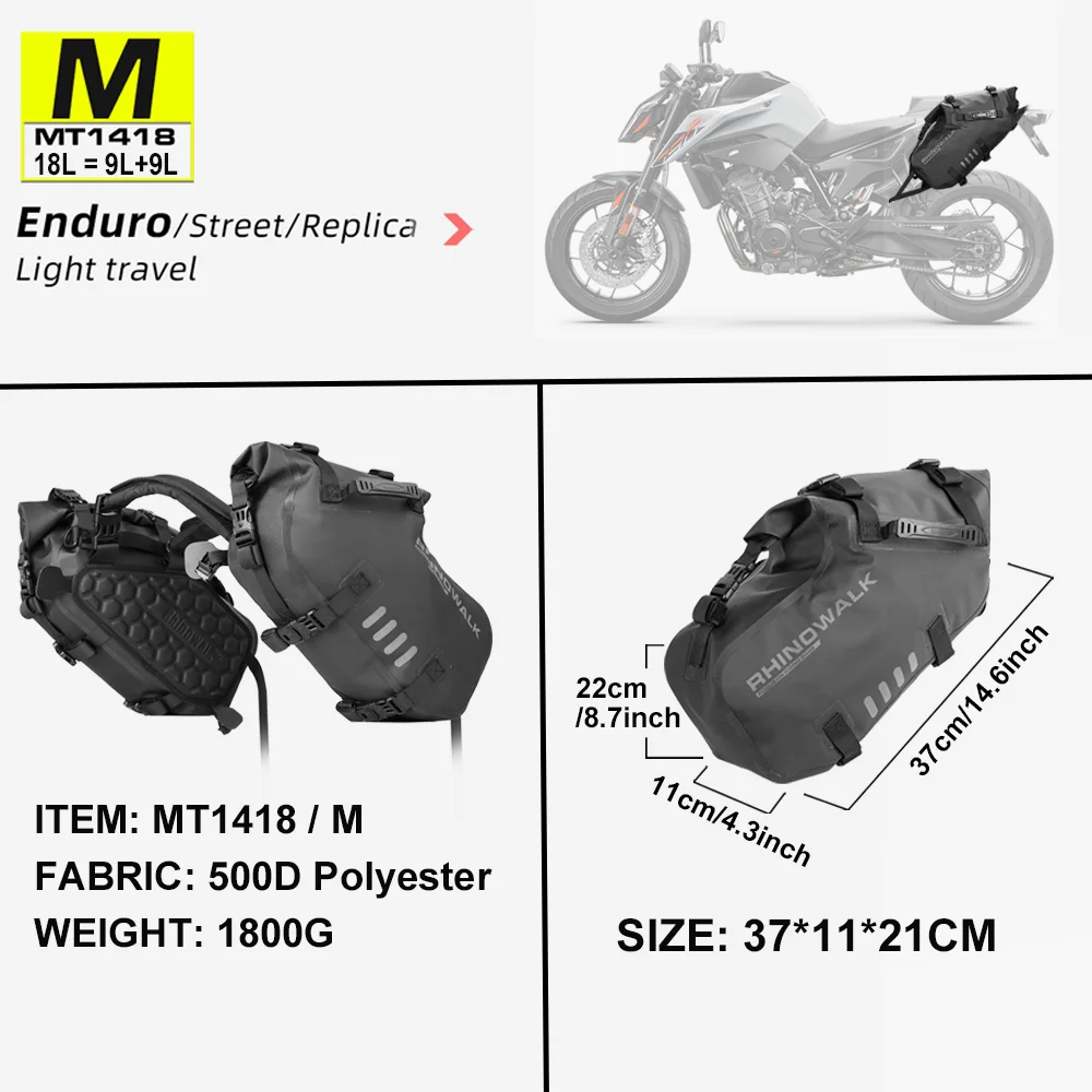 Rhinowalk Motorradtasche, 100 % wasserdicht, 18 l/28 l/48 l, großes Fassungsvermögen, 2 Stück, universelle