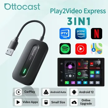 OTTOCAST Play2Video Express Wireless CarPlay Android Auto Adapter für Youtube Netflix für Volvo Chevrolet VW