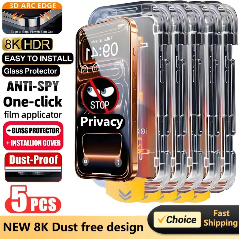 Oleophobe Beschichtung Staubfreier Sichtschutz Displayschutz für iPhone 17 Pro Max 15 13 11 12 14 16 (5 Stück)