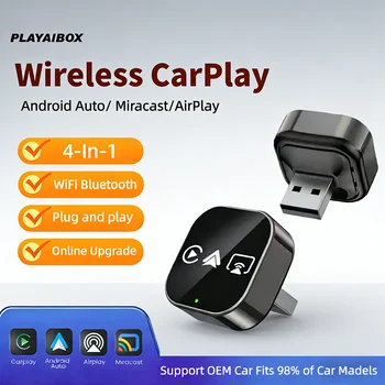 2026 Upgrade 4-in-1 Kabelgebundener zu Kabelloser CarPlay Android Auto Adapter mit Bildschirmspiegelung iOS