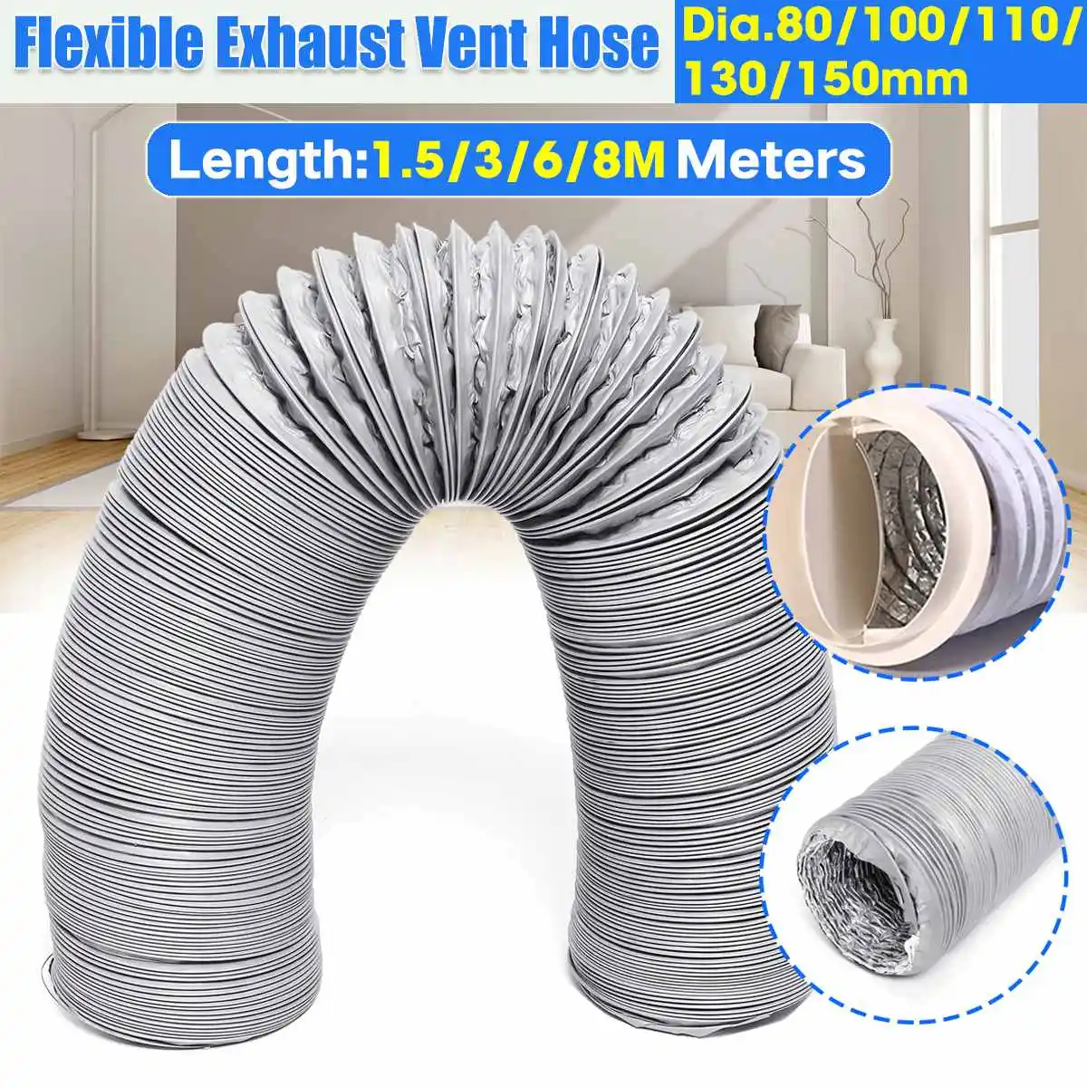 80mm/100mm/110mm/130mm/150mm Tragbare Klimaanlage Auspuff Vent Rohr – Bild 6