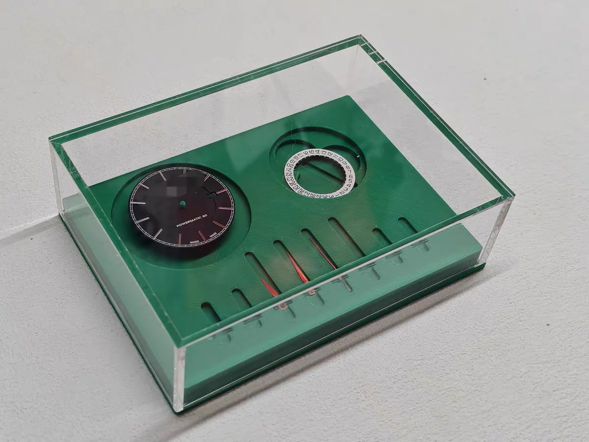 Uhrenreparatur-Werkzeuge, Aufbewahrungsbox für Zifferblätter und Zeiger, mit Acrylabdeckung, Staubdicht