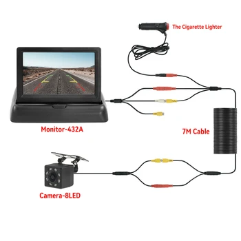 4,3-TFT-LCD-HD-Bildschirm, zusammenklappbarer Automonitor mit Rückfahrkamera, 8-LED-Backup für das Parken