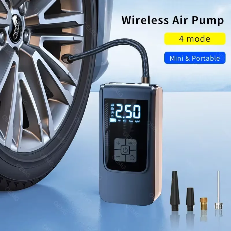 Drahtlose Auto-Luftpumpe, tragbarer Luftkompressor, elektrischer Reifenfüller mit LCD-Digitalanzeige für Auto