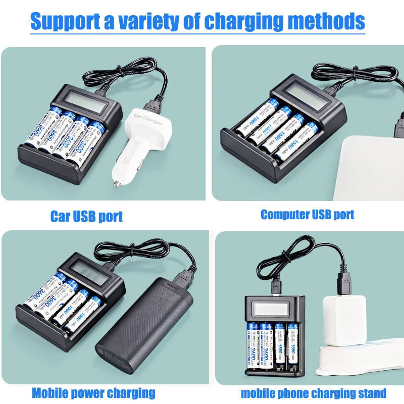 LCD-Display AA / AAA-Batterie USB-Ladegerät 4 Steckplätze für NI-MH – Bild 5