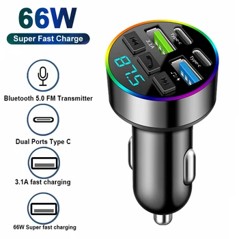 Bluetooth 5.0 Auto-FM-Transmitter Freisprecheinrichtung Drahtloses Auto-Kit MP3-Player Audio-Empfänger 66W