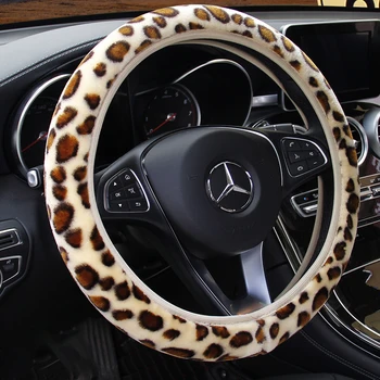 Universelle Lenkrad-Plüsch-Leopard-Auto-Lenkradbezüge Winter-Fell Warm und Weich Auto-Innenraum-Zubehör