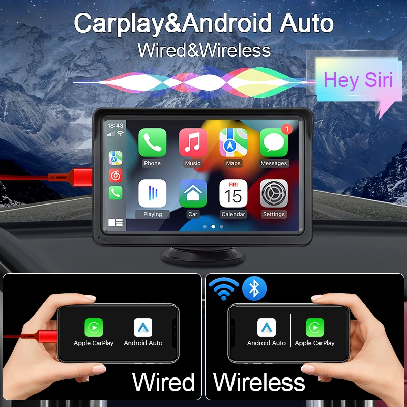 Hippcron 7 Zoll Autoradio Multimedia Videoplayer Drahtloses Carplay – Bild 2
