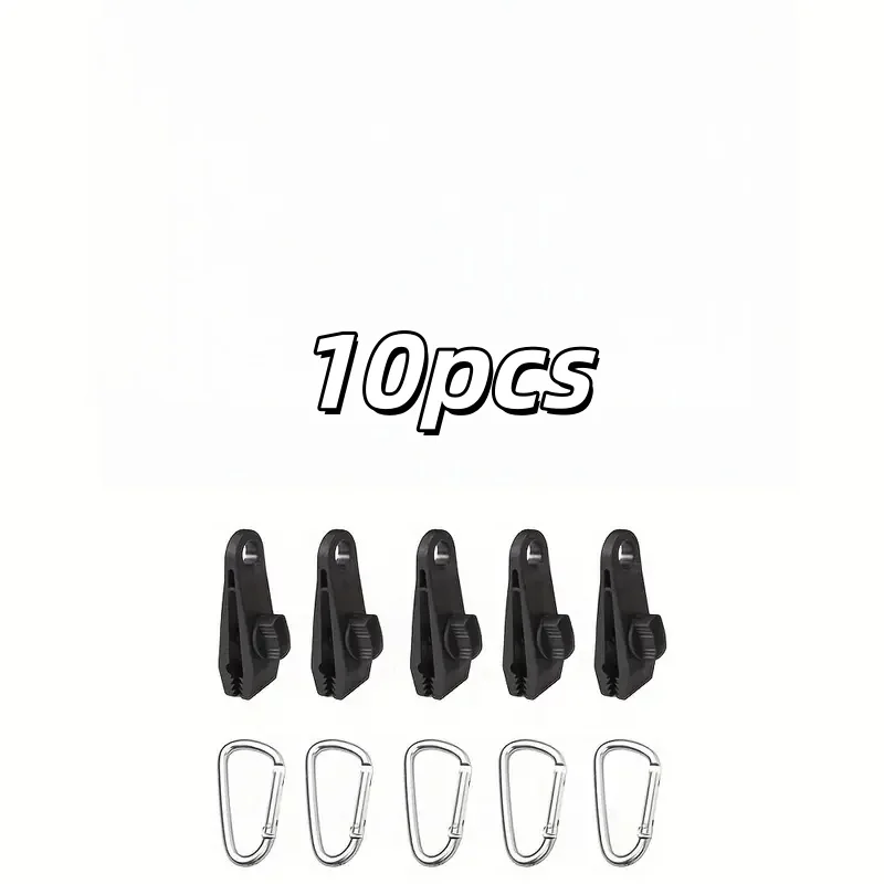 10er-Pack Zeltklammern und Karabiner-Set, winddichte, verstärkte Klemmen zur Befestigung von Überdachung