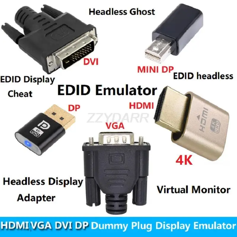 4K HDMI Dummy Plug DP VGA DVI Mini DP Display Emulator Virtueller Monitor Headless Display Adapter EDID