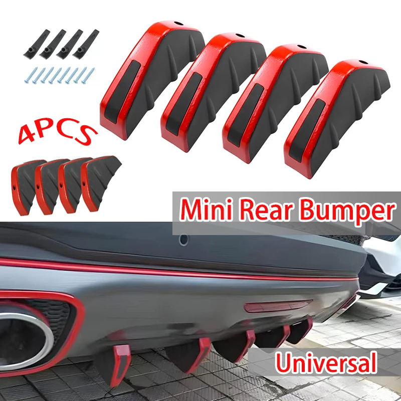 Universal Carbon Faser Auto Geändert Hinten Stoßstange Diffusor Spoiler Schwarz Rot ABS Hinten Lip (4 Stück)