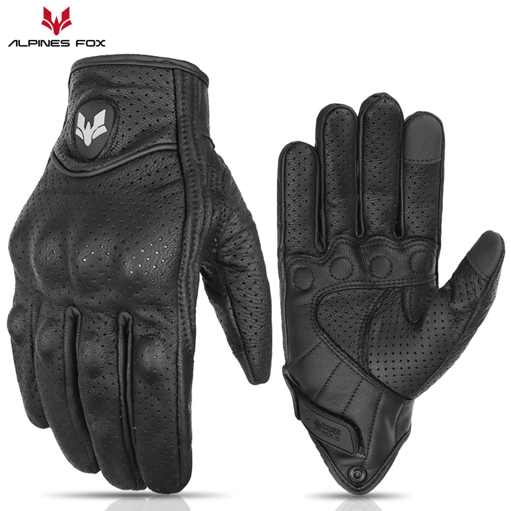 Sommer Retro Perforierte Leder Motorrad Handschuhe Männer Frauen Voll Finger Motocross Biker Handschuh Guantes