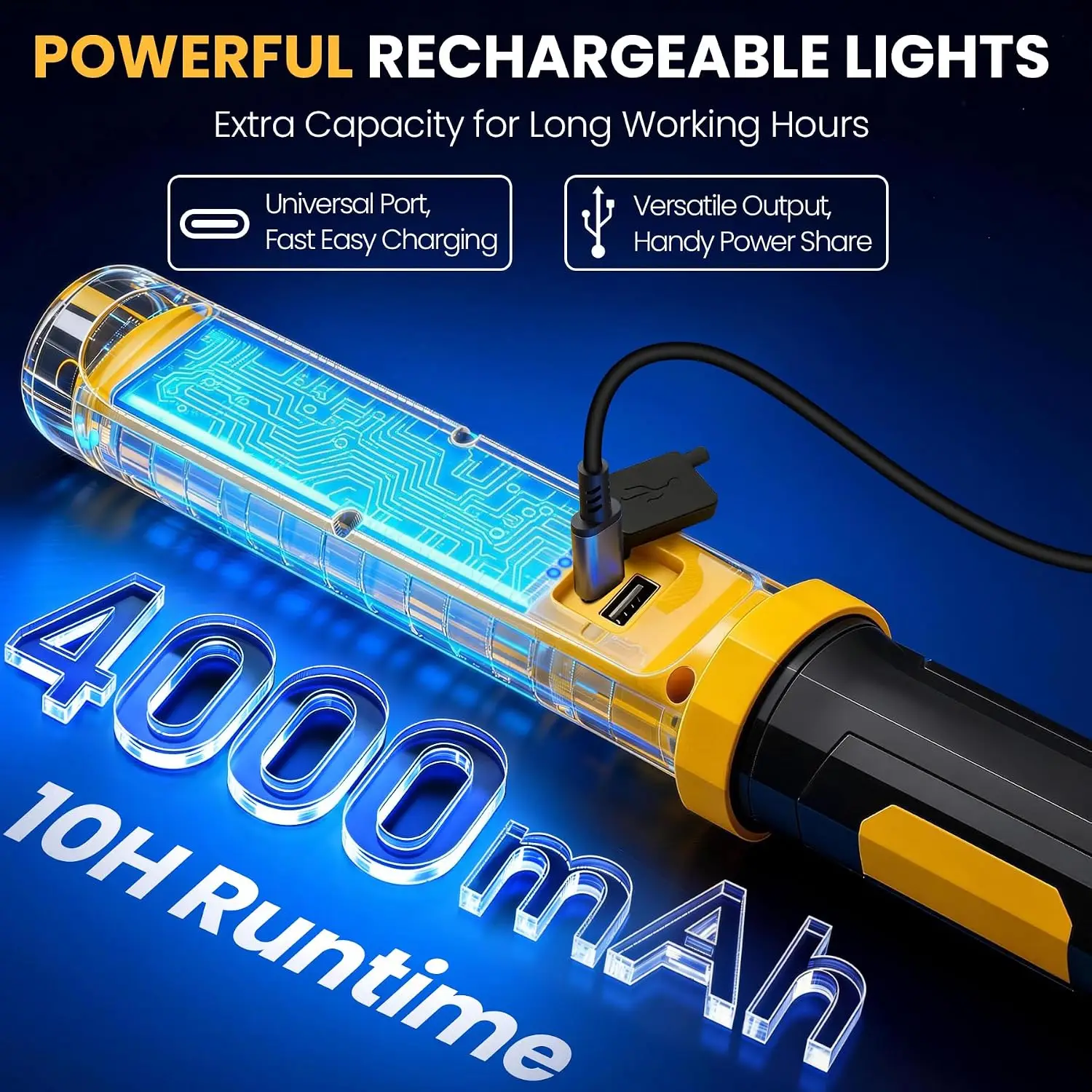 LED-Magnet-Arbeitsleuchte, 4000 mAh, wiederaufladbare, kabellose Lampe – Bild 4