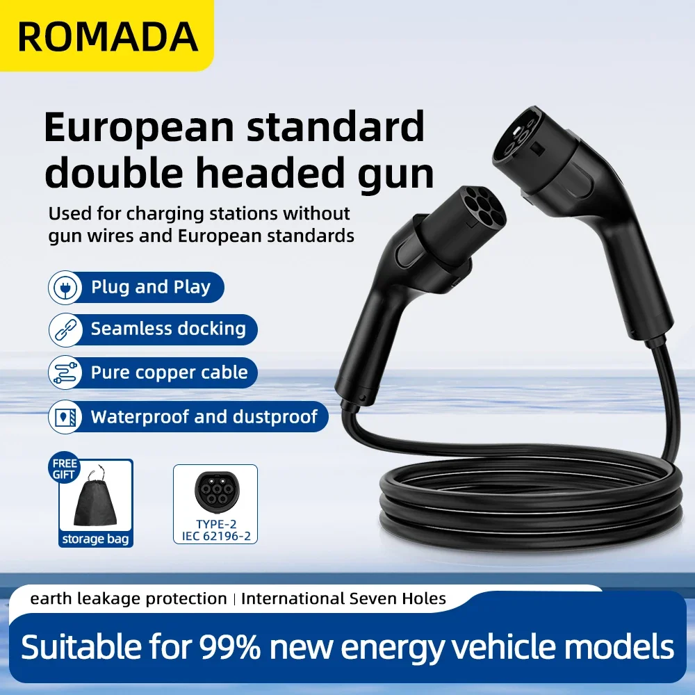 Trinkbares EV-Ladekabel vom Typ 2 auf Typ 2, 32 A, 7 kW, 1 Phasen, Elektrofahrzeugkabel, 3-10 m