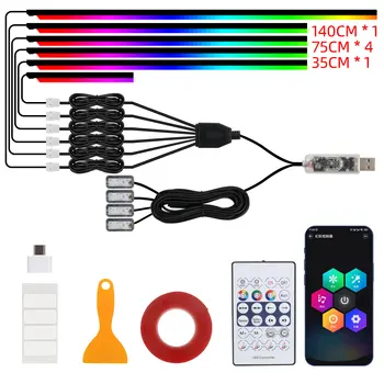 10-in-1-Auto-LED-Acryl-Lichtleiste, RGB Symphony, Auto-Innenleiste, Lichter mit Fernbedienung/APP-Steuerung