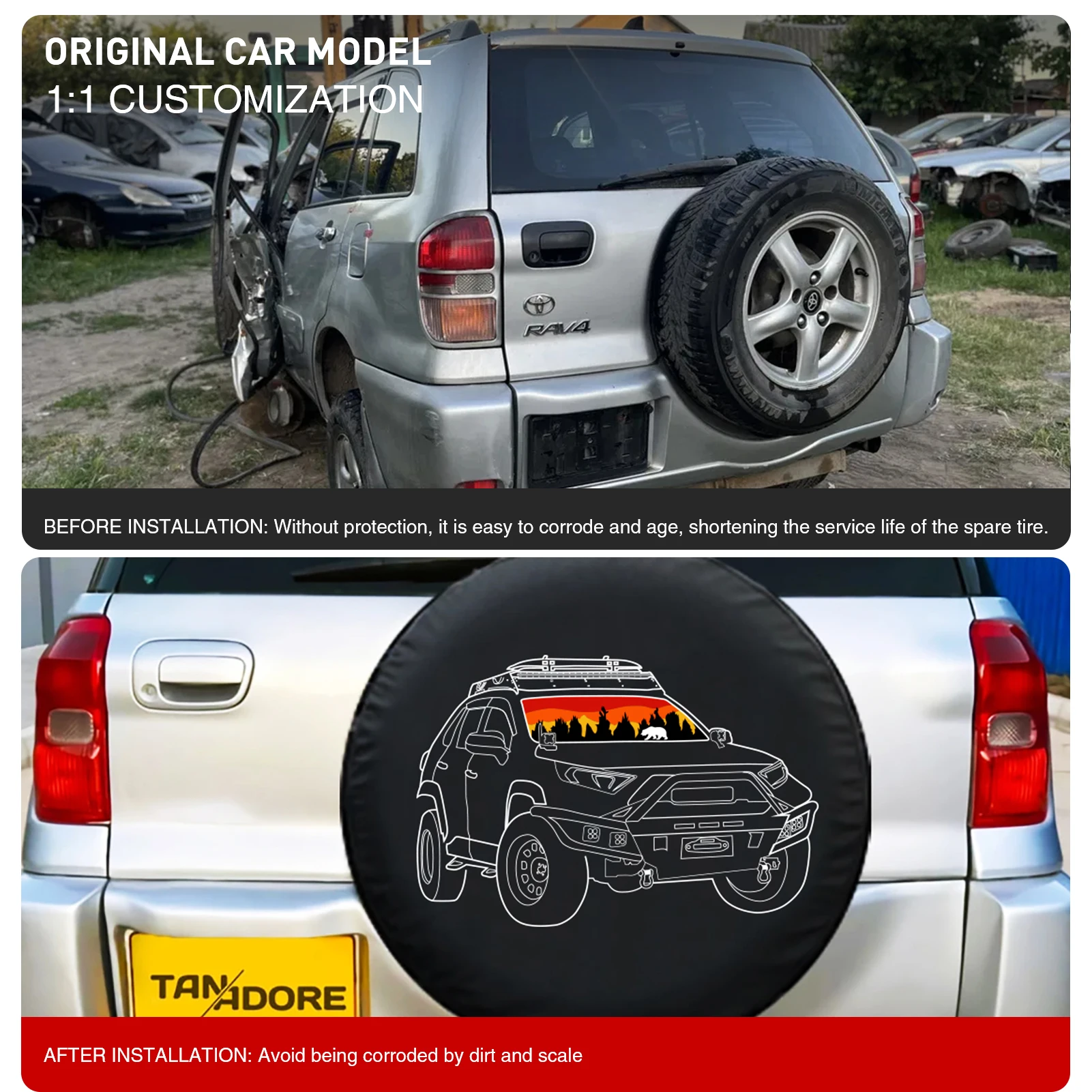 15'' Ersatzreifenabdeckung Schutzabdeckung für Toyota RAV4 Dia. 72-74 cm große Reifenaufbewahrungstasche