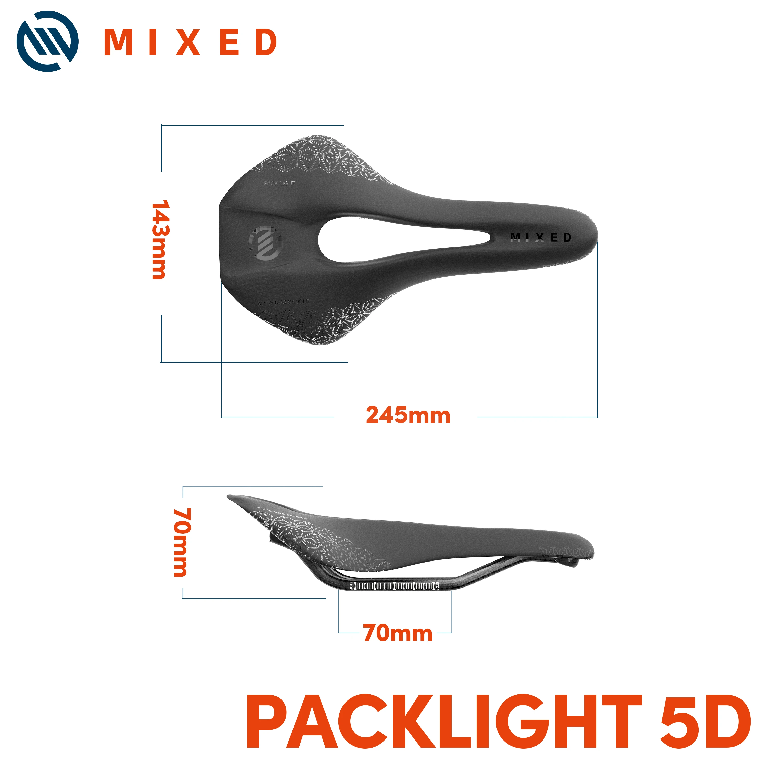 MIXED Full Carbon Fiber 5D Ultra Pack Leichter Fahrradsattel 143 mm – Bild 5